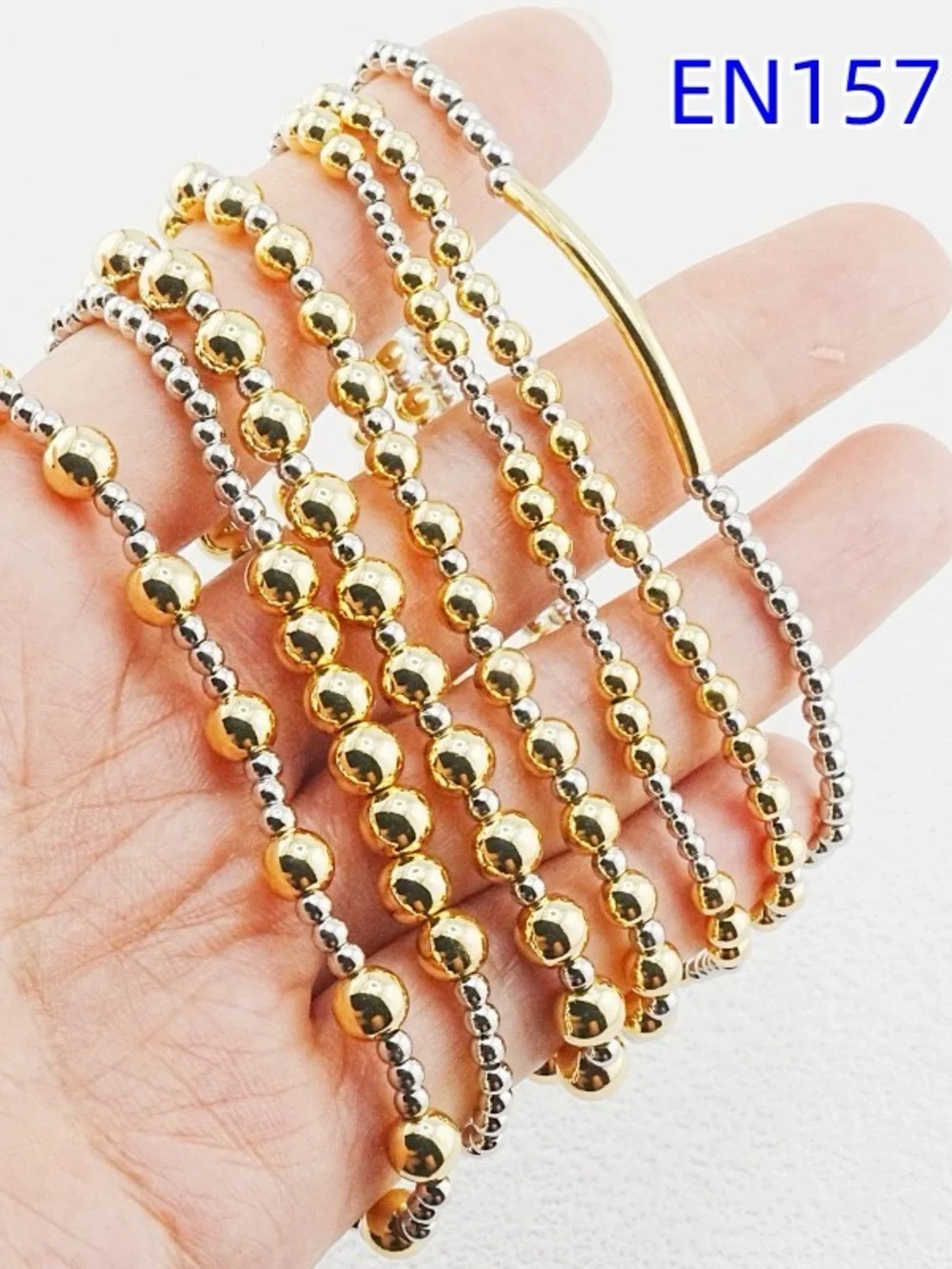 Gold and Silver Beaded Stretch Bracelet Set - EN157
